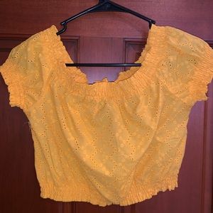 Off the Shoulder Cropped Yellow H&M Shirt